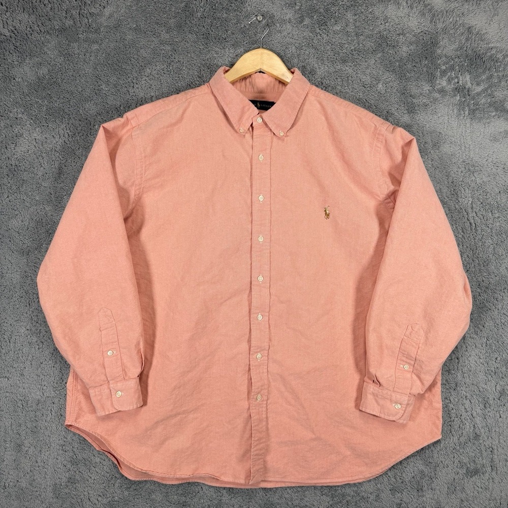 Ralph Lauren Shirt Mens 3XB Peach 100% Cotton Oxford Long Sleeve Flesh Pony